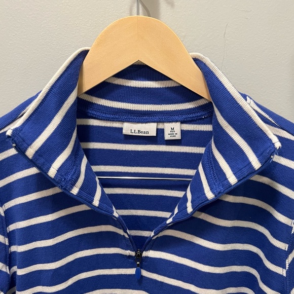 L.L. Bean Blue and White Striped Quarter-Zip Women’s Size M - Picture 3 of 7
